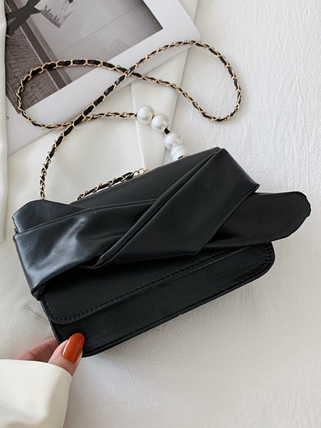 

Bow PU Texture Chain Crossbody One Shoulder Small Square Bag, Black, Women's Bags