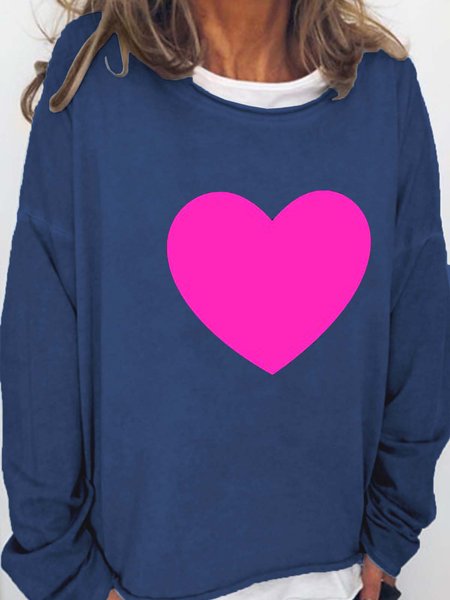 

Heart Love Round Neck Long Sleeve Sweatshirt, Deep blue, Hoodies&Sweatshirts