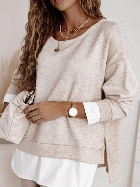 

Crew Neck Irregular Craftsmanship Sweatshirt, Apricot, Hoodies & Sweatshirts