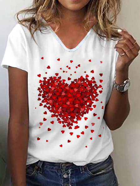 

Love V Neck Casual Loose shirt & Top, White, T-shirts