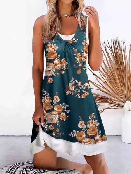

Cotton Blends Casual Loosen Dresses, Dark green, Floral Dresses