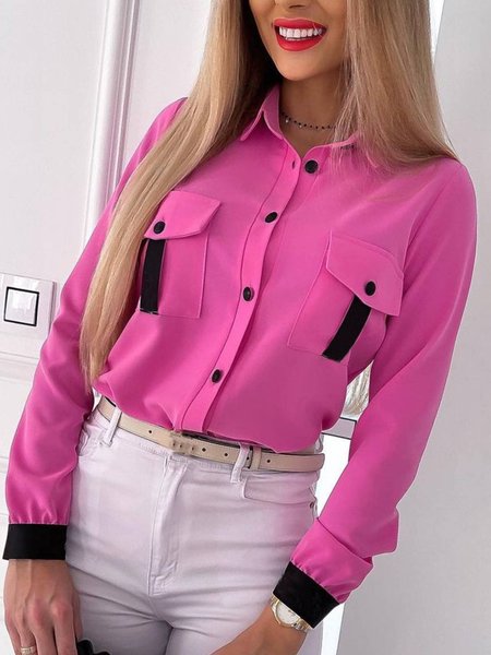 

Long Sleeve Plain Casual Shirts & Tops, Rose red, Blouses & Shirts