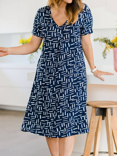 

V neck Casual Dresses, Blue, Midi Dresses