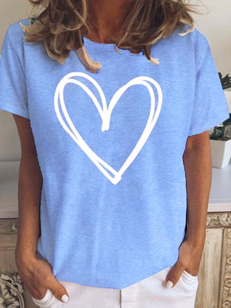 

Double Heart Cute Valentines Day Cotton T-shirt, Blue, T-shirts