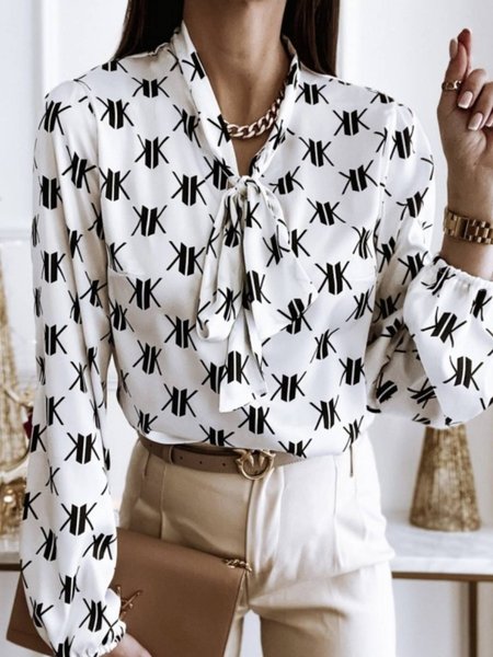 

V Neck Long Sleeve Letter Shirts & Tops, White, Blouses & Shirts