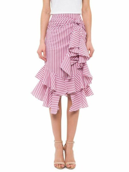 

Lady Striped Regular Fit Skirt, Pink, Midi Skirts