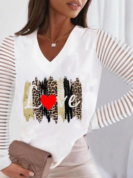 

Letter V Neck Shirts & Tops, White, Tops