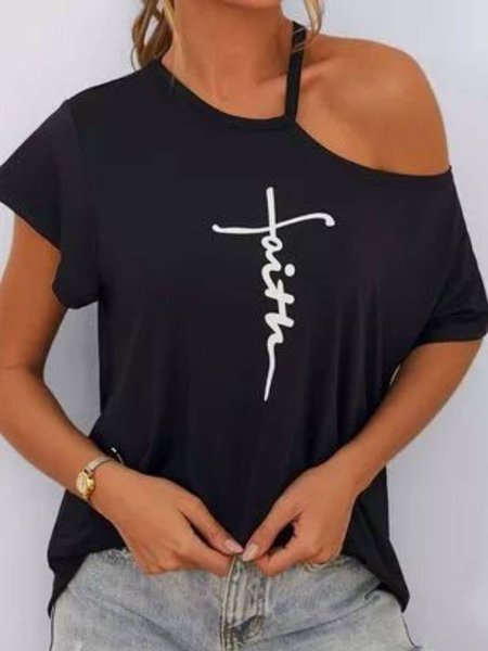 

Letter Regular Fit Casual Shirts & Tops, Black, T-Shirts