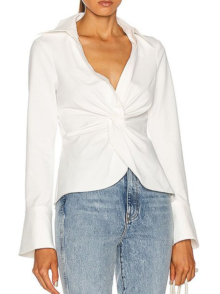 

Shirt Collar Elegant Solid Work White Shirt, Blouses and Shirts