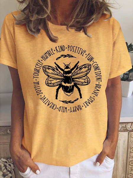 

Bee Something Be Kind Stay Positive Fun Crew Neck Casual Short sleeve tops, Yellow, T-shirts