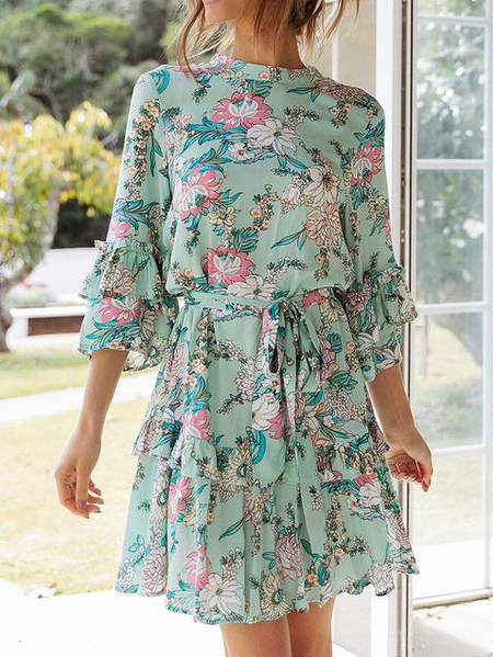 

Casual Crew Neck Dresses, Green, Mini Dresses