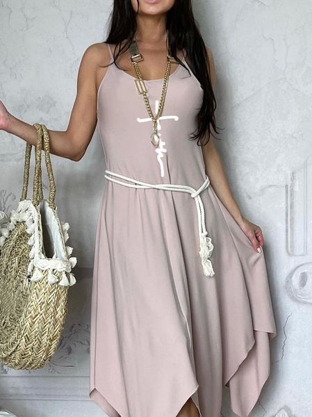 

Irregular Craftsmanship Short sleeve Knit Dress, Dusty pink, Midi Dresses