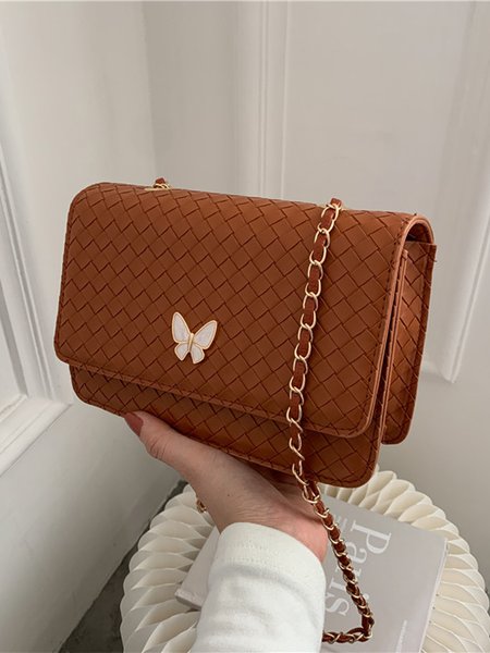 

Butterfly Decorative Braided Chain Small Square Bag, Brown, Bags