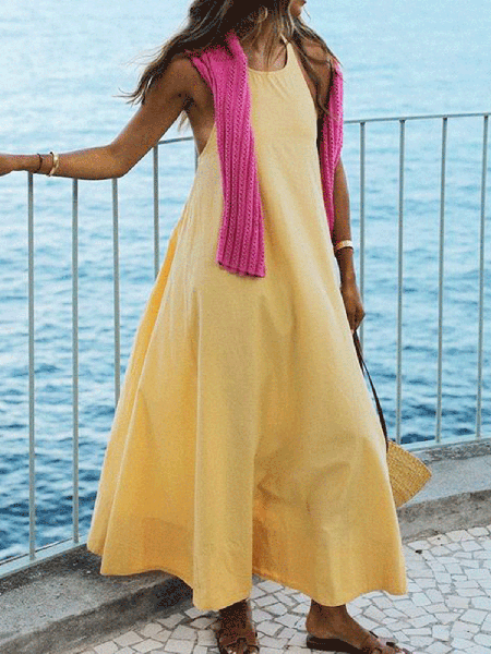 

Casual Cotton Loosen Dresses, Yellow, Maxi Dresses