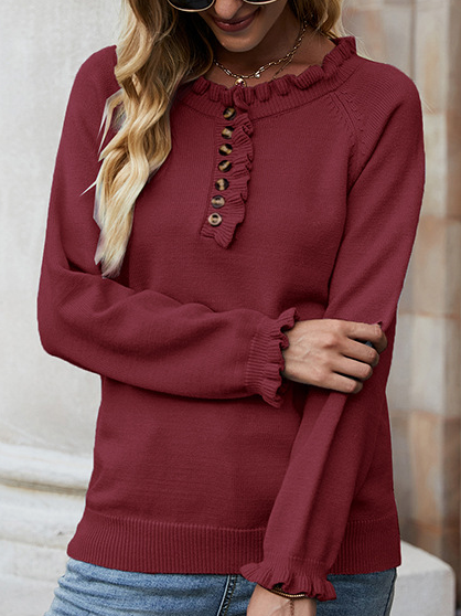 

Plain Crew Neck Casual Sweater, Wine red, Sweaters