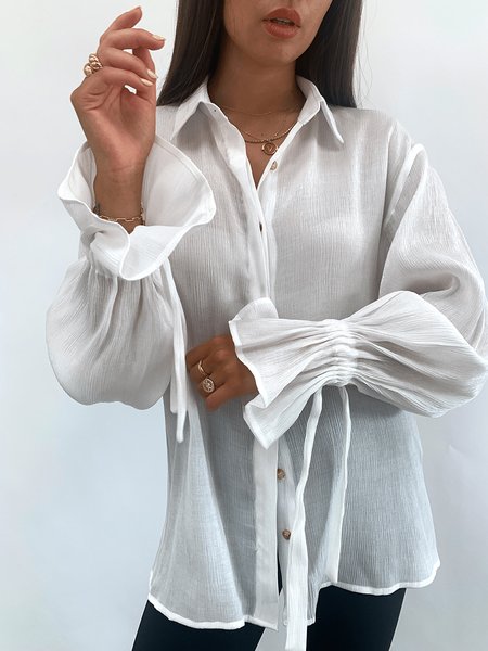 

Casual Loosen Long Sleeve Shirt Collar Shirt, White, Blouses and Shirts