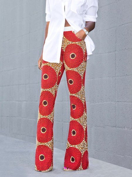 

Casual Regular Fit Polka Dots Pants, Red, Wide Leg Pants