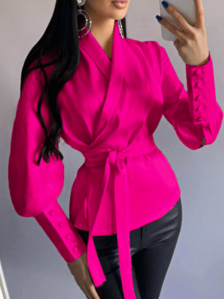 

Spring Long sleeve Regular Fit Plain Daily Date Lightweight Tops, Rose red, Blouses and Shirts