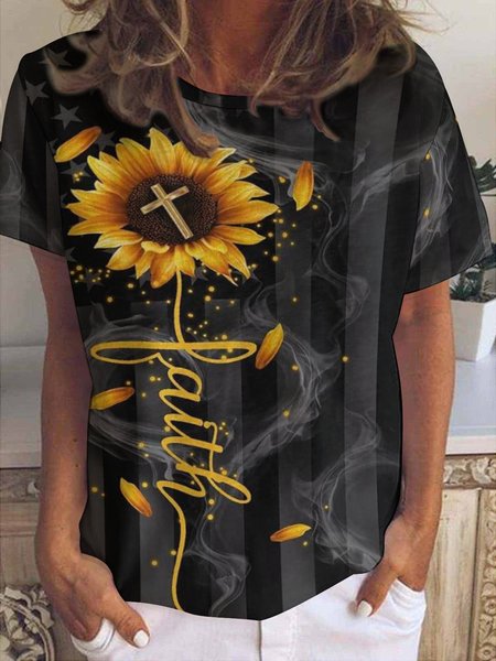 

Faith Sunflower Women's Short Sleeve T-shirt, As picture, T-shirts