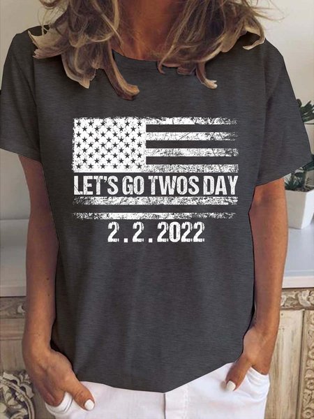 

American Flag Print Crew Neck Short Sleeve T-Shirt, Deep gray, T-shirts