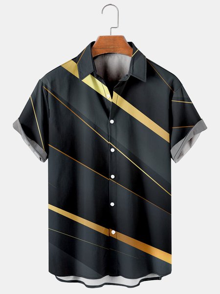 

Mens Striped Printed Breathable Casual Short Sleeve Shirt, As picture, Shirts ＆ Blouse