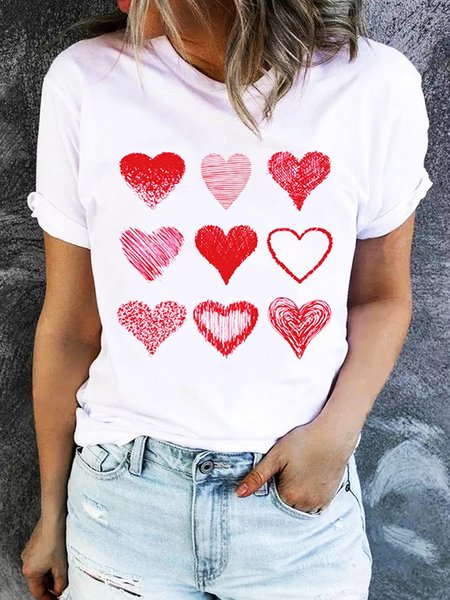 

Love Printed Casual Loosen Shirts & Tops, White, T-Shirts