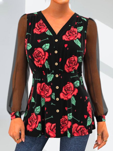 

Casual Loosen V Neck Shirts & Tops, Black, Tops
