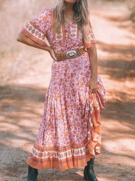 

Plus size Holiday Casual Floral Boho Dresses, Multicolor, Maxi Dresses