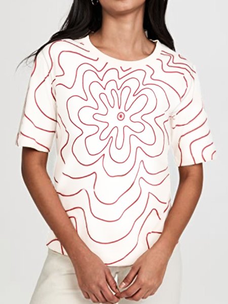 

Crew Neck Striped Loosen Shirts & Tops, Off white, T-Shirts