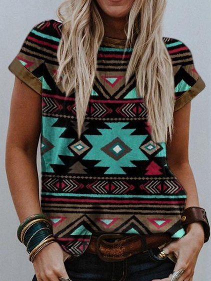 

Round Neck Regular Fit Tribal Casual Shirts & Tops, Multicolor, Tops