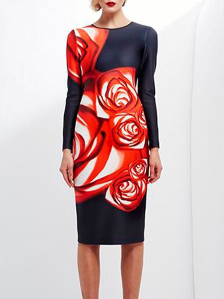 

Crew Neck Elegant Daily Midi Dress, Red, Midi Dresses