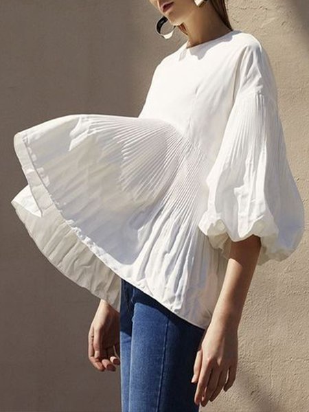 

Loosen Crew Neck Plain Daily Elegant Top, White, Tops