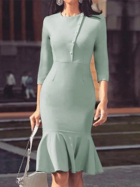 

Slim Fit Crew Neck Elegant Mermaid Dress, As picture, Mini Dresses