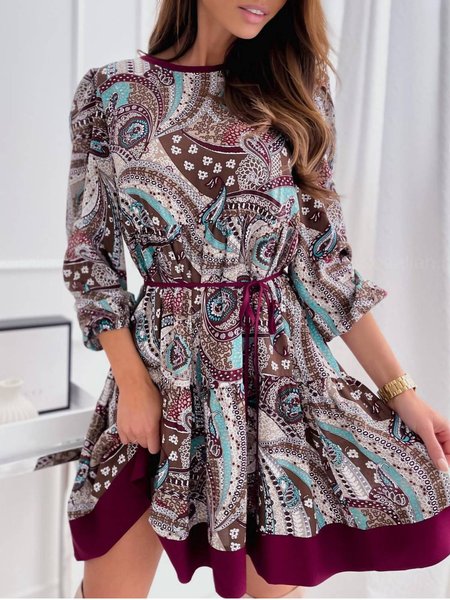 

Paisley Regular Fit Round Neck Dresses, Multicolor, Mini Dresses