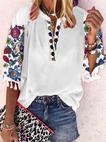 

Loosen V Neck Shirts & Tops, White, Tops