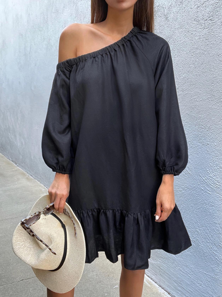 

Off The Shoulder Plain Dresses, Black, Mini Dresses