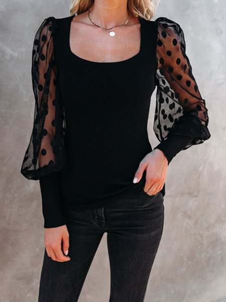 

Square neck Polka Dots Elegant Top, Black, Tops