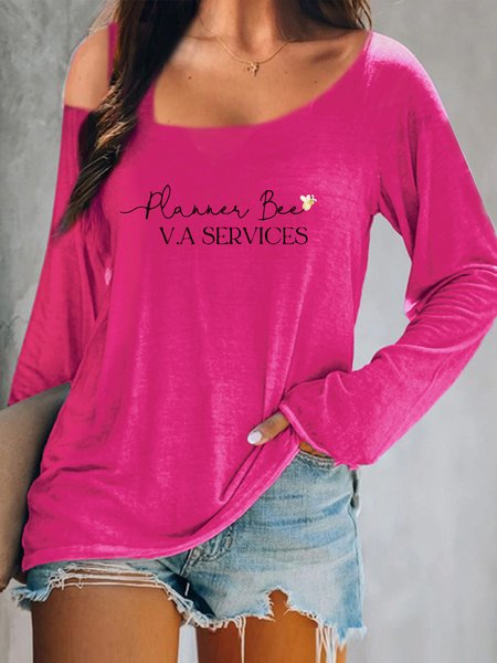 

Letter Loosen Casual Irregular Craftsmanship One Shoulder Shirts & Tops, Deep pink, T-Shirts