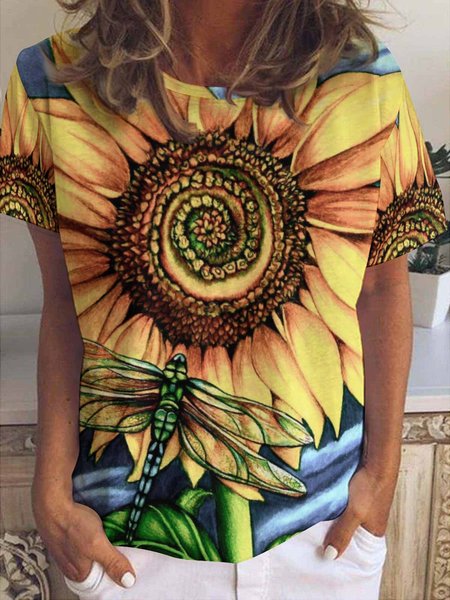 

Sunflower And Dragonfly Women's Short Sleeve T-shirt, As picture, T-shirts