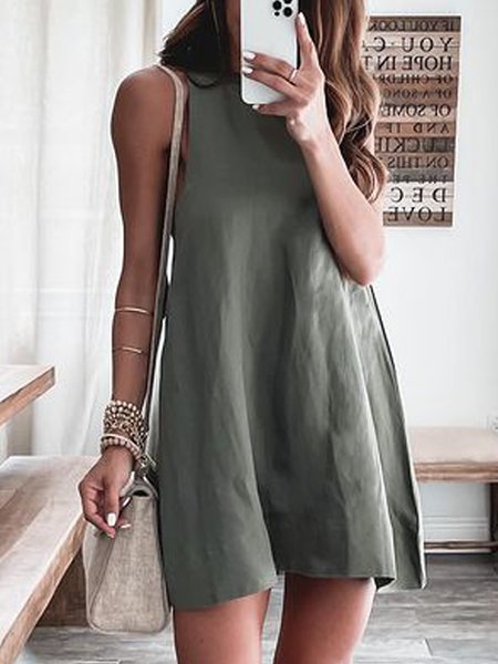 

Crew Neck Cotton Dresses, Green, Mini Dresses