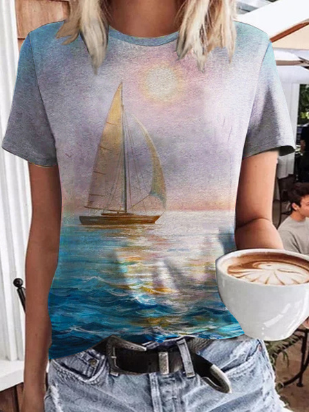

Cotton Blends Casual Sea Shirts & Tops, Blue, T-Shirts