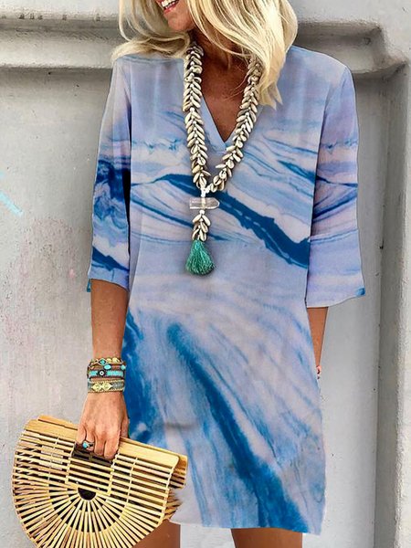 

Loosen Sea V Neck summer Dresses, Blue, Mini Dresses