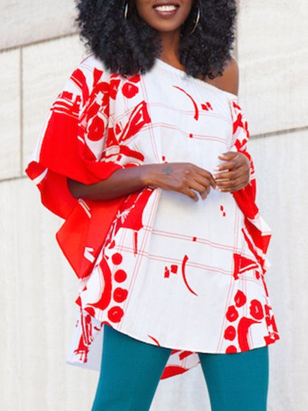 

Off The Shoulder Casual Printed Half SleeveTop, White, Tops