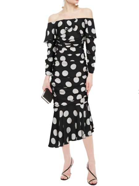 

Boat Neck Elegant Polka Dots Mermaid Dress, As picture, Maxi Dresses