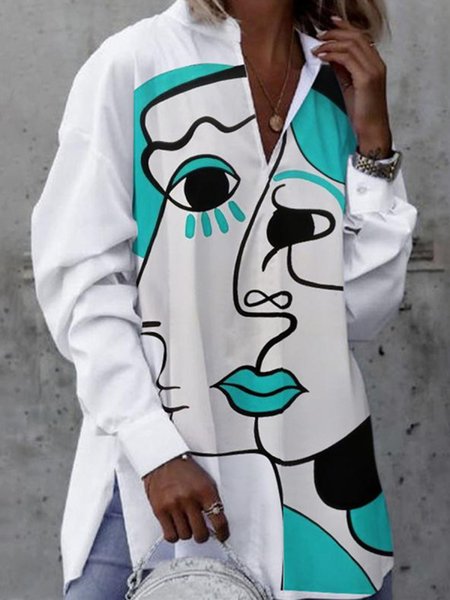 

Abstract Printed Buttoned Shirts & Tops, White, Long sleeve tops