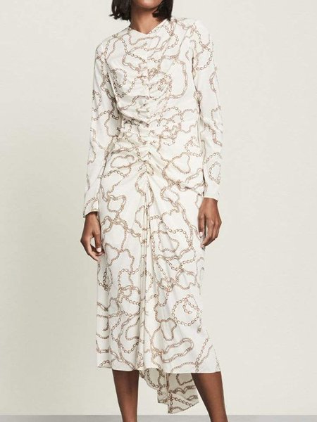 

Elegant Printed Regular Fit Daily Dress, White, Midi Dresses