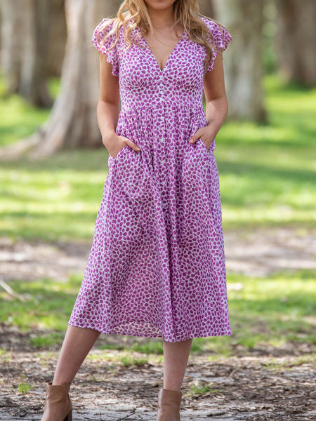 

Loosen V Neck Boho Dresses, Purple, Midi Dresses