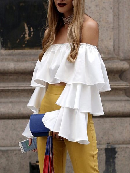 

Plain Off The Shoulder Regular Fit Top, White, Tops