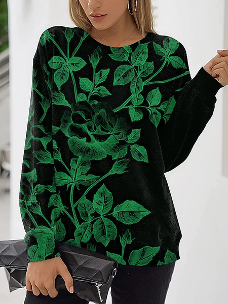 

Casual Leaves Vacation Cotton Blends Crew Neck Sweatshirt, Green, Sweatshirts & Hoodies