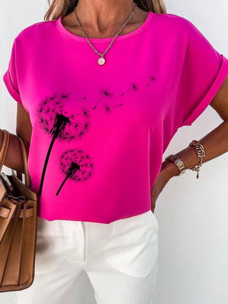 

Crew Neck Casual Shirts & Tops, Rose red, T-Shirts